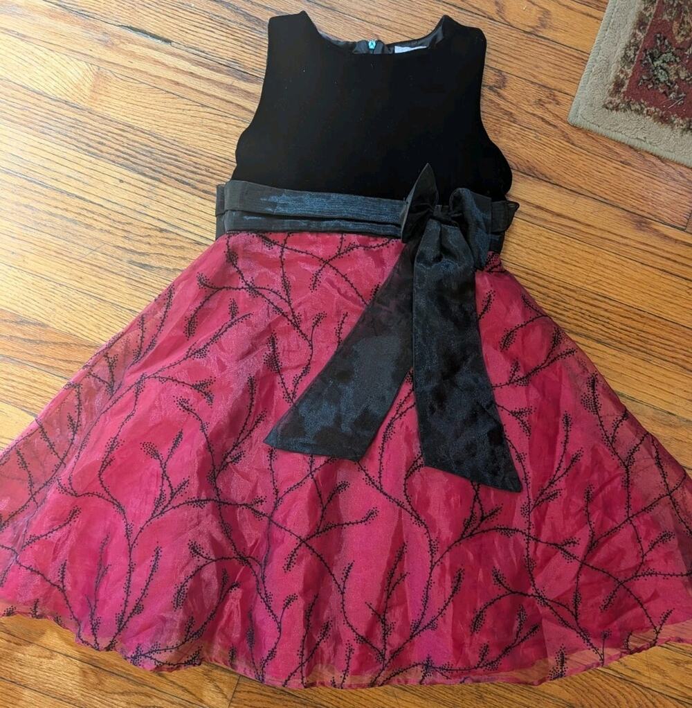 Little Miss Dress Black Red Velvet Tulle Girls 8